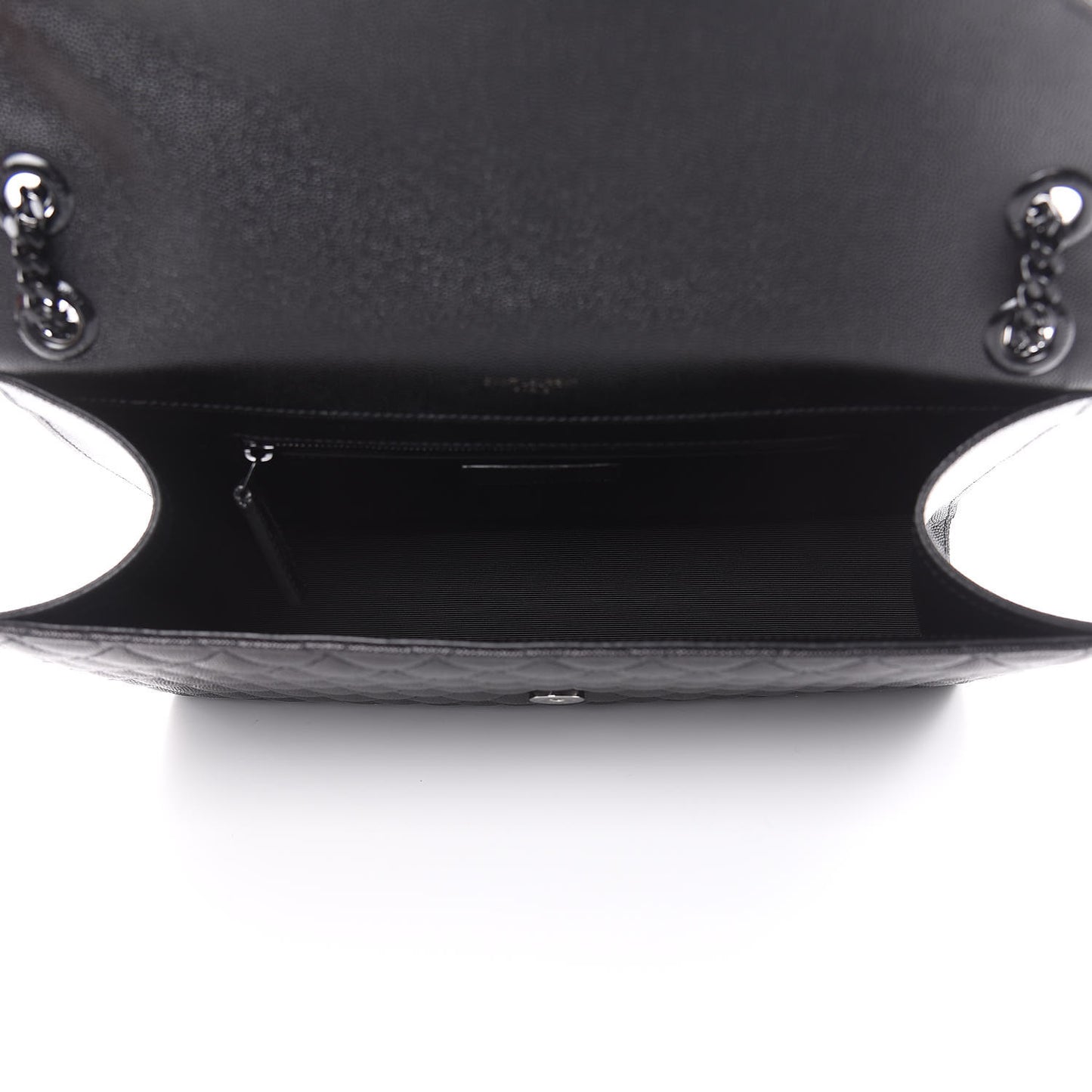 Grain De Poudre Textured Mixed Matelasse Large Triquilt Monogram Monochrome Satchel Black