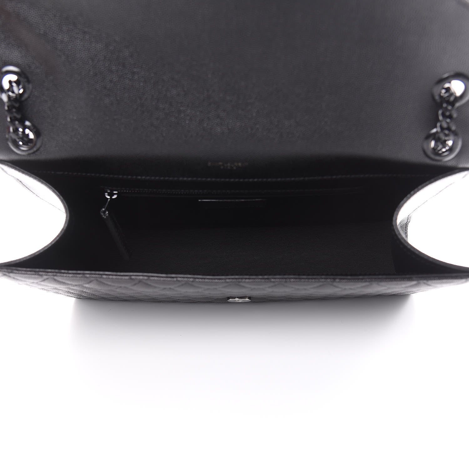 Saint Laurent Grain De Poudre Textured Mixed Matelasse Large Triquilt Monogram Monochrome Satchel Black 5 of 10
