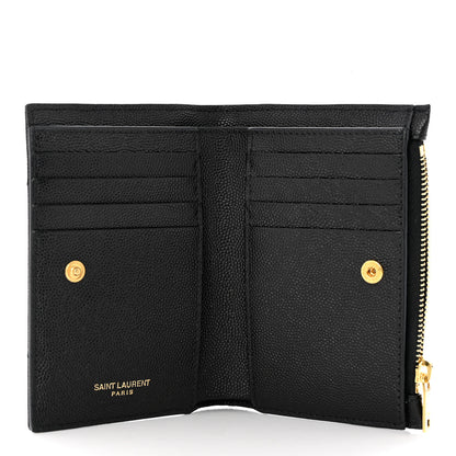Saint Laurent Grain De Poudre Matelasse Chevron Monogram Zipped Two-Part Wallet Black 5 of 8