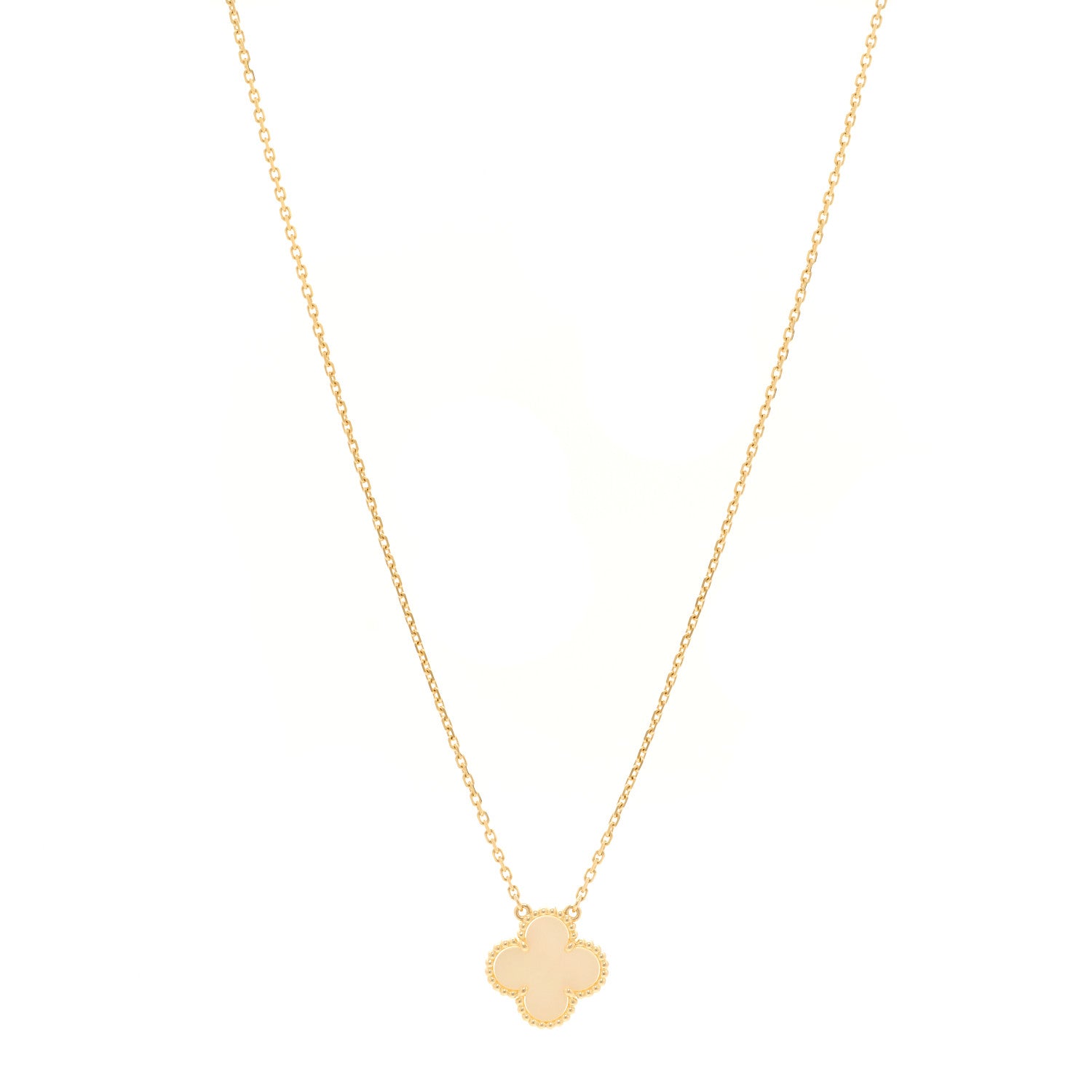 Van Cleef & Arpels 18K Yellow Gold Mother of Pearl Vintage Alhambra Pendant Necklace 1 of 4