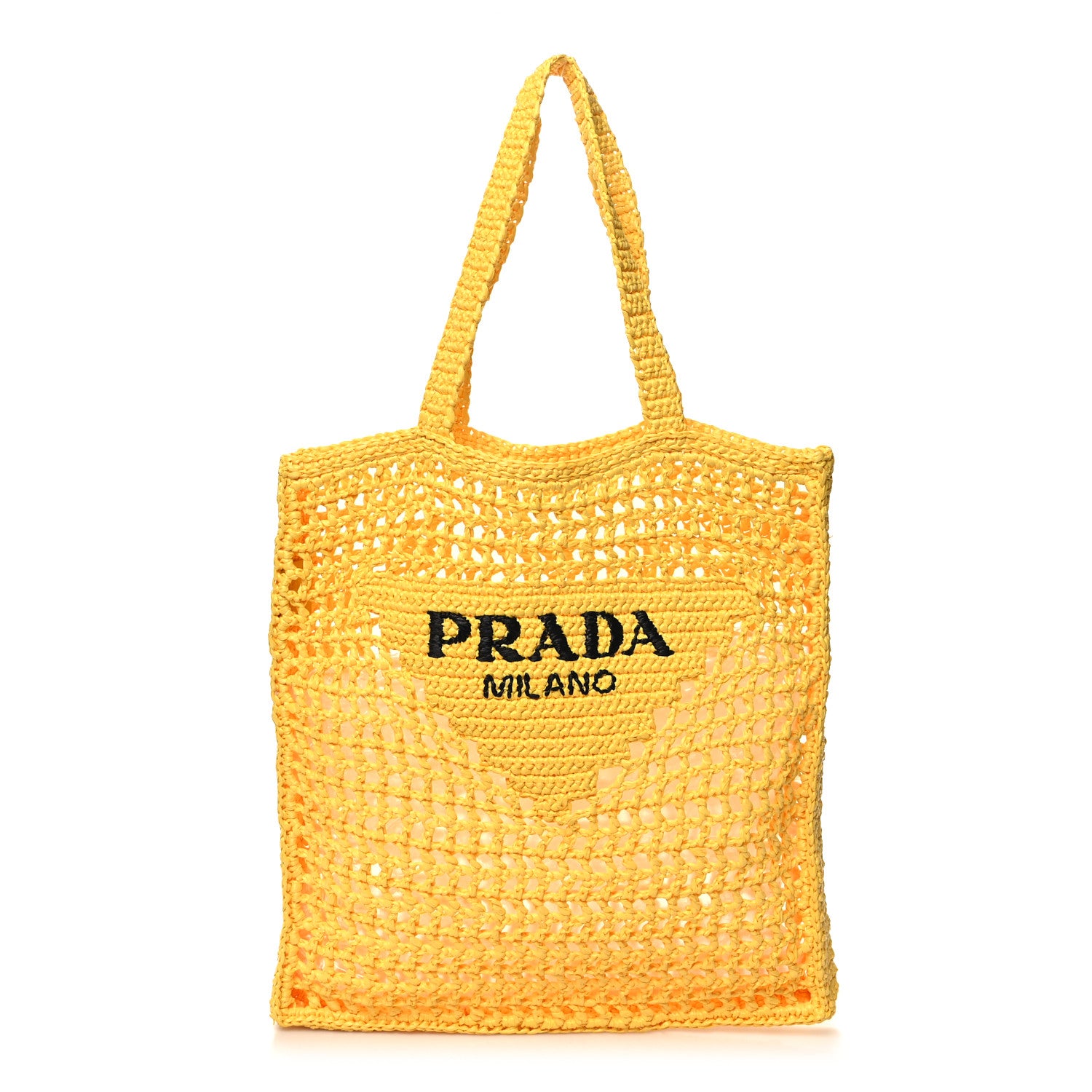 Prada Yarn Raffia Effect Crochet Logo Embroidered Tote Bag Giallo 1 of 9