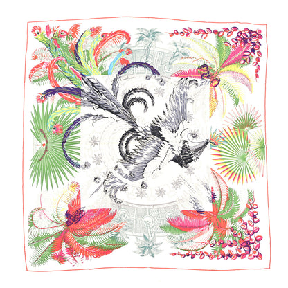 Hermes Silk Mythiques Phoenix Coloriage Scarf 90 Blanc Vert Rouge 1 of 8
