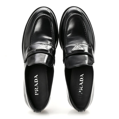 Prada Spazzolato Metal Triangle Logo 20mm Loafers 40 Black 2 of 9