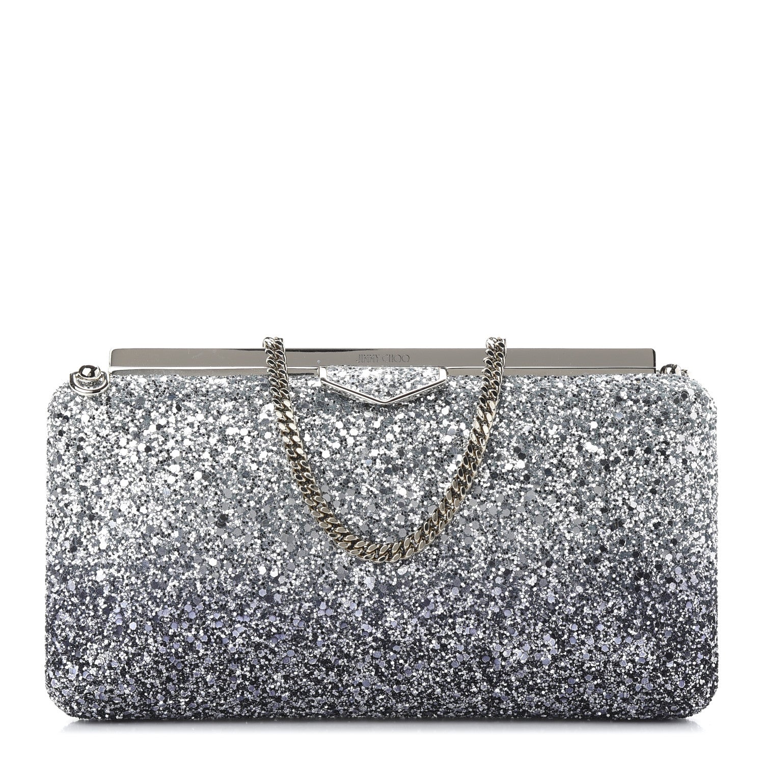 Jimmy Choo Coarse Glitter Ellipse Clutch Navy Silver 1 of 8
