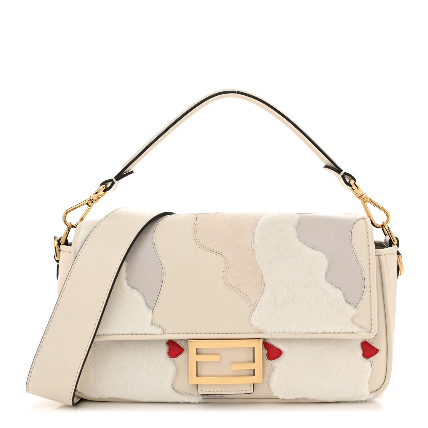 Mink Fur Nappa Faces Baguette Multicolor Bianco Carta
