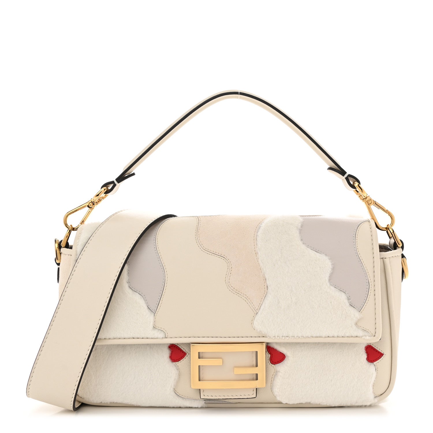 Fendi Mink Fur Nappa Faces Baguette Multicolor Bianco Carta 1 of 10