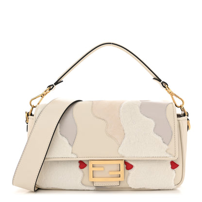 Fendi Mink Fur Nappa Faces Baguette Multicolor Bianco Carta 1 of 10