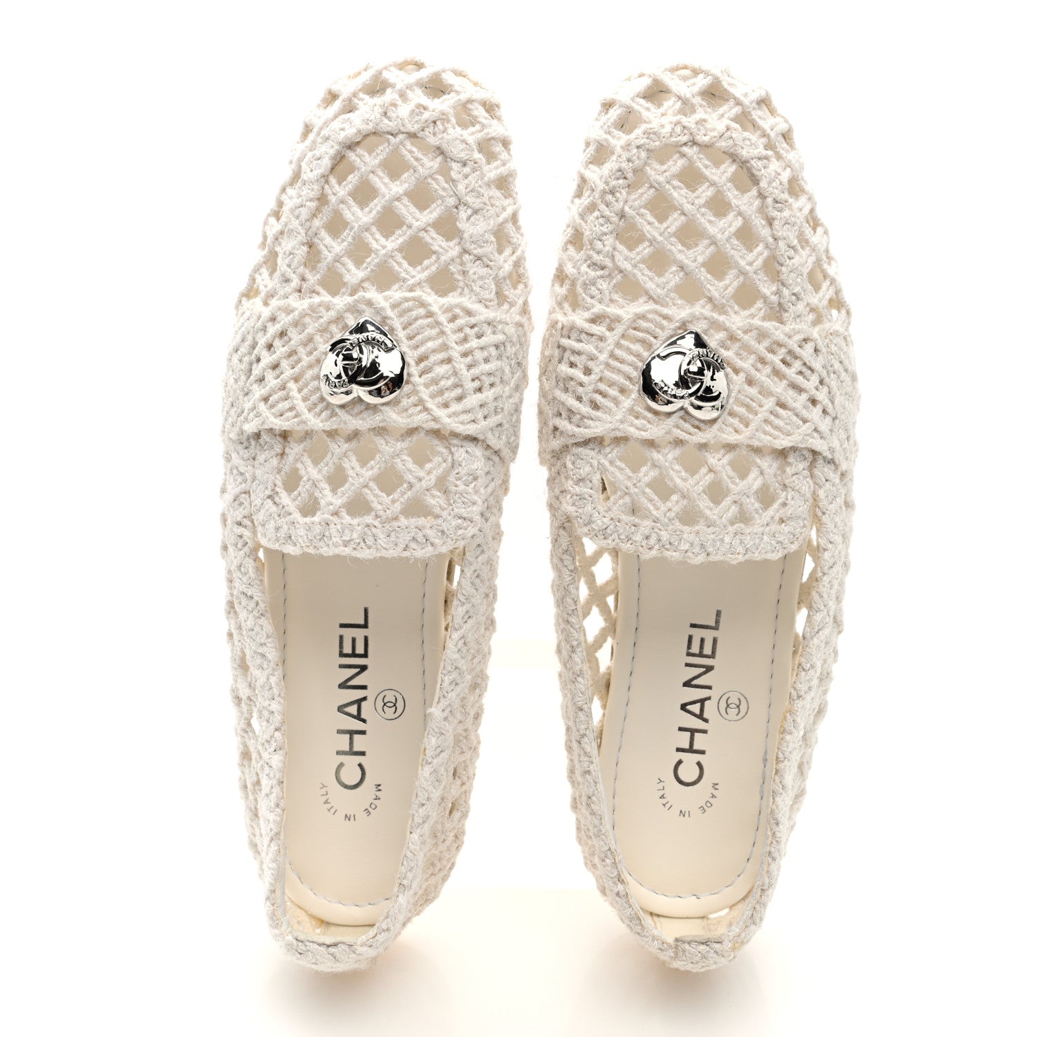 Chanel Cord Braided CC Mocassin Loafers 39.5 White 5 of 8