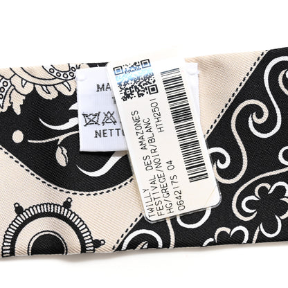 Hermes Silk Festival Des Amazones Twilly Grege Black White 3 of 4