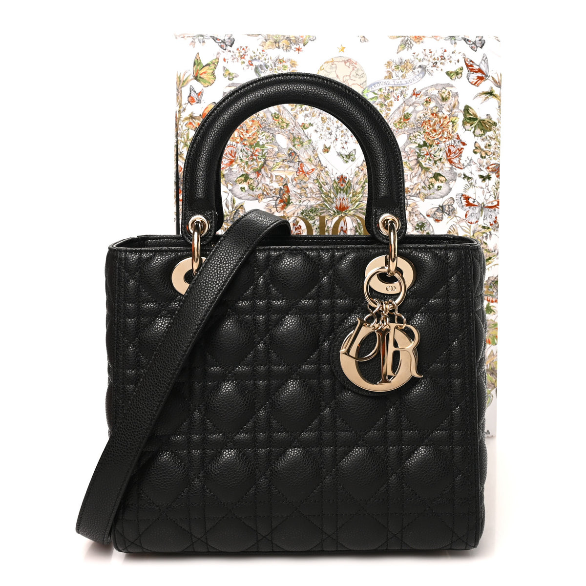 Christian Dior Grained Calfskin Cannage Medium Lady Dior Black 11 of 11