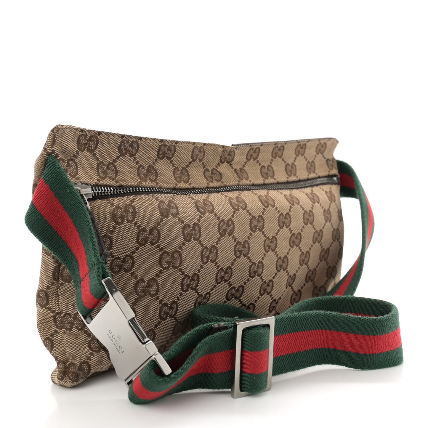 GG Monogram Web Double Pocket Belt Bag Dark Brown