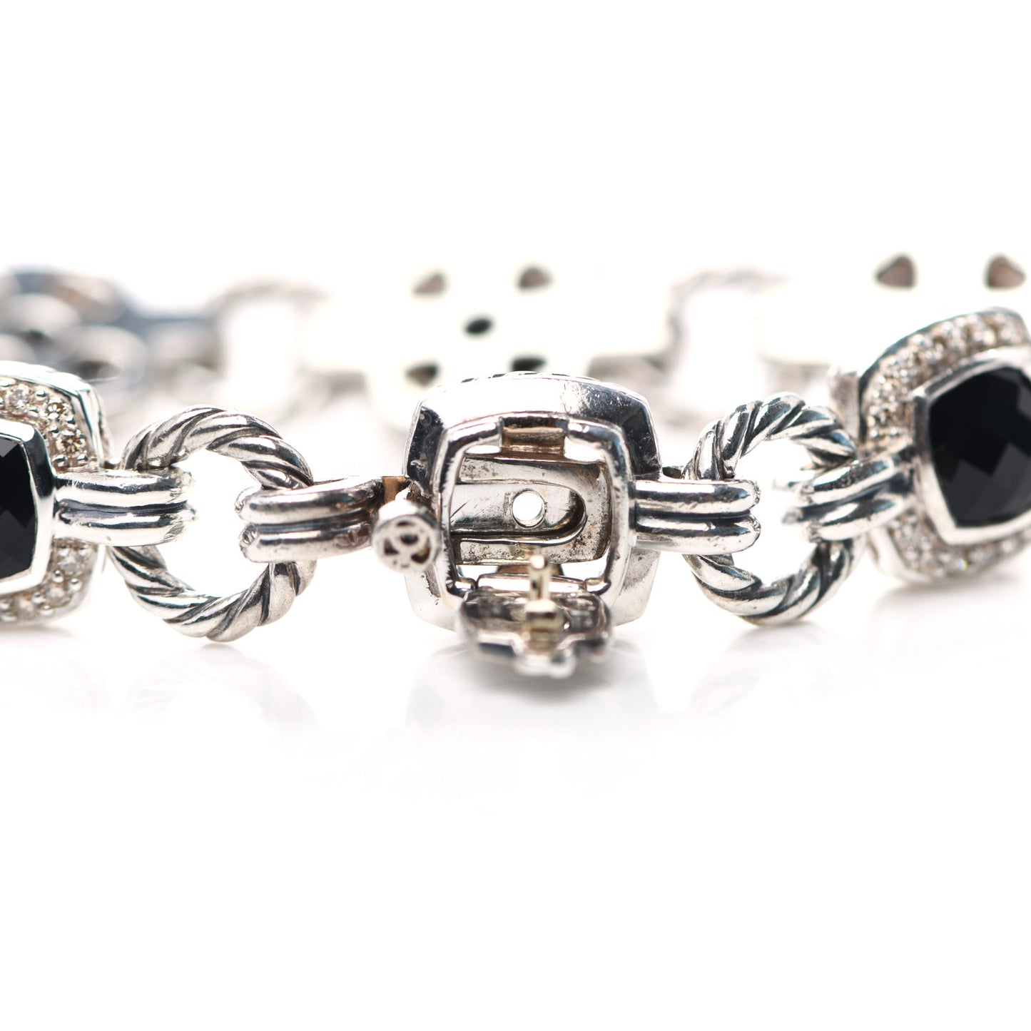 Sterling Silver Diamond Black Onyx Albion Cable Link Bracelet