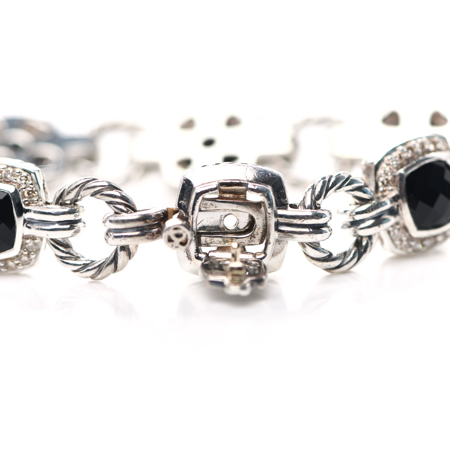 David Yurman Sterling Silver Diamond Black Onyx Albion Cable Link Bracelet 3 of 4