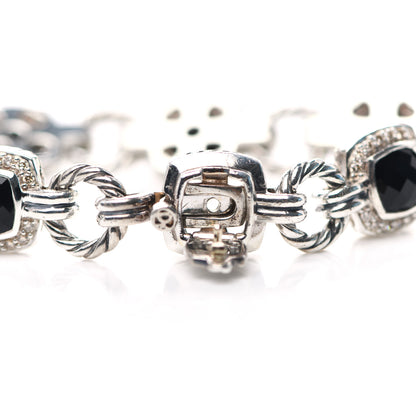 David Yurman Sterling Silver Diamond Black Onyx Albion Cable Link Bracelet 3 of 4