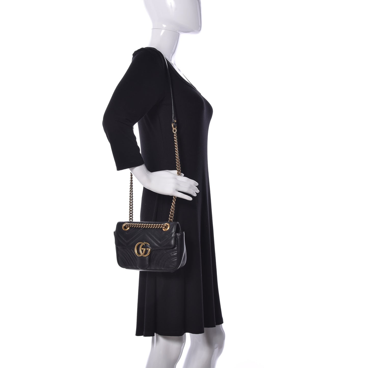 Calfskin Matelasse Mini GG Marmont Shoulder Bag Black