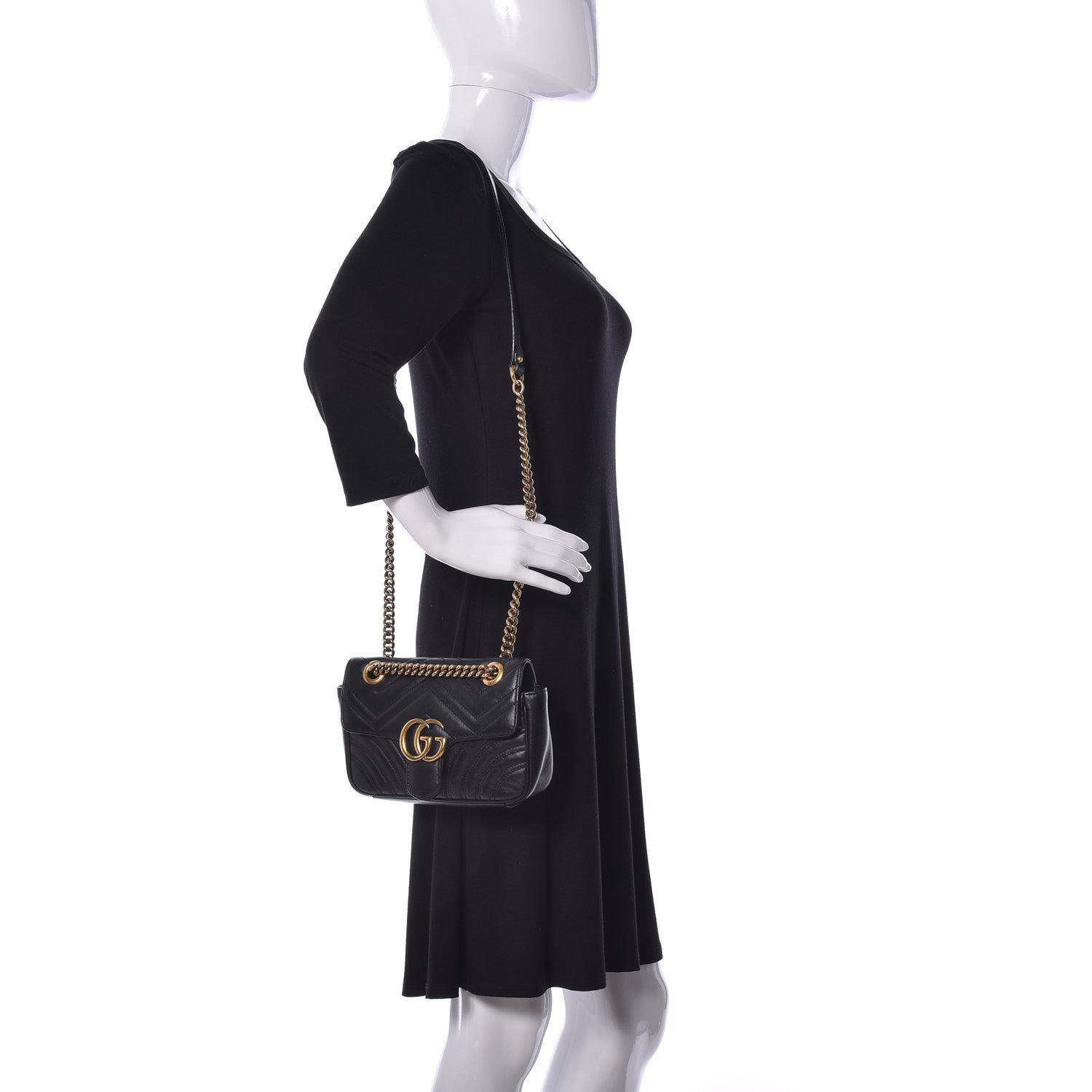 Gucci Calfskin Matelasse Mini GG Marmont Shoulder Bag Black 2 of 10
