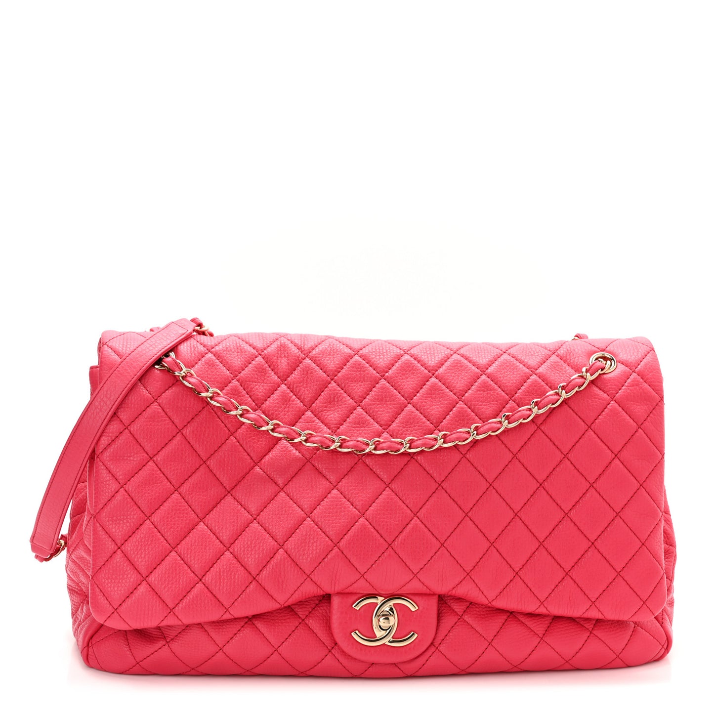 Calfskin Quilted Small XXL Travel Flap Bag Pink