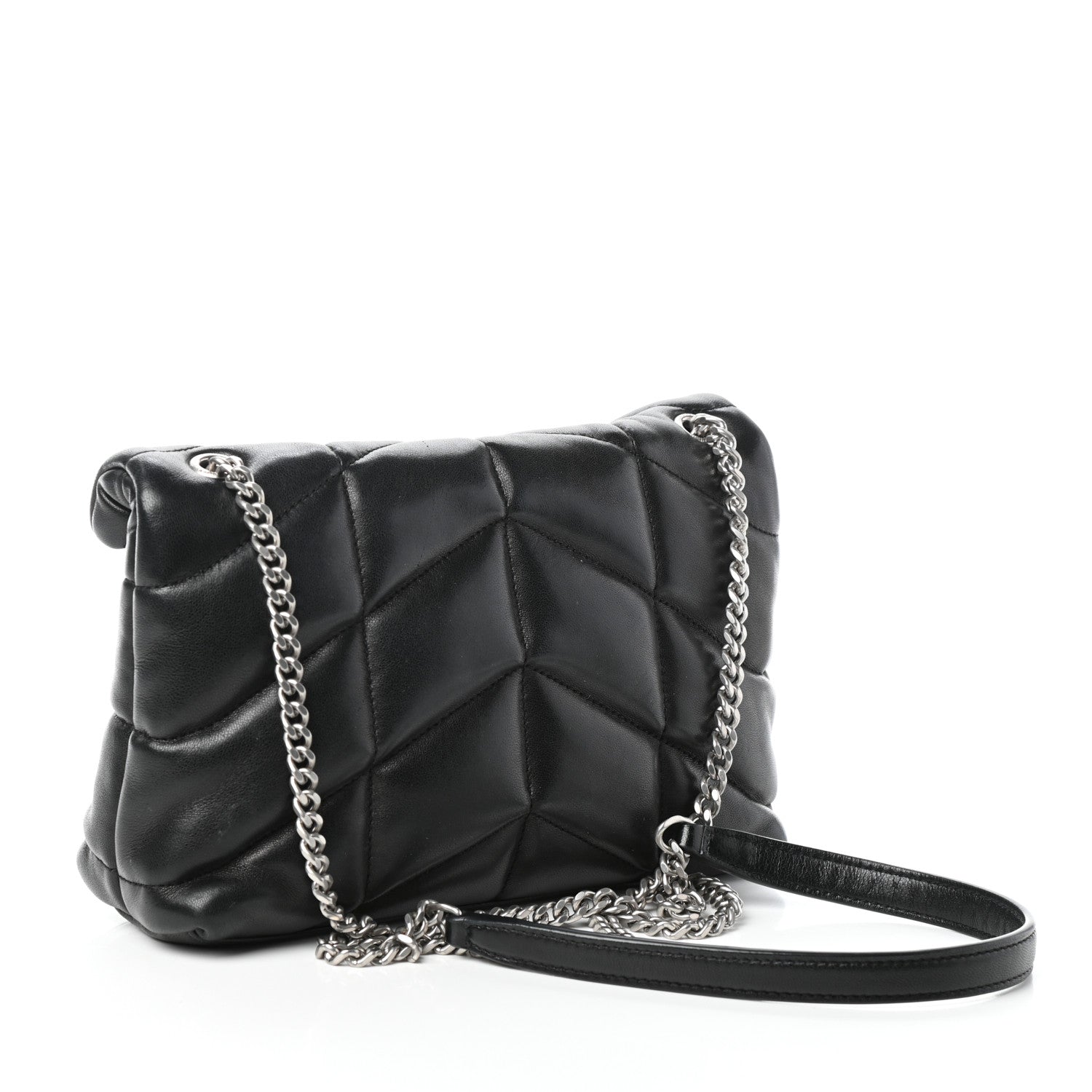 Saint Laurent Lambskin Quilted Toy Loulou Puffer Monogram Chain Satchel Black 3 of 9