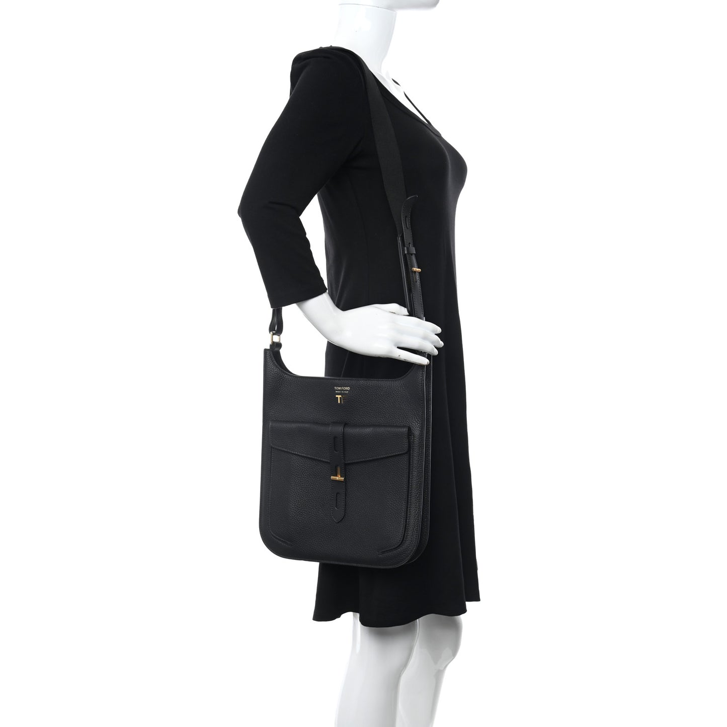 Grain Calfskin T Twist Crossbody Bag Black