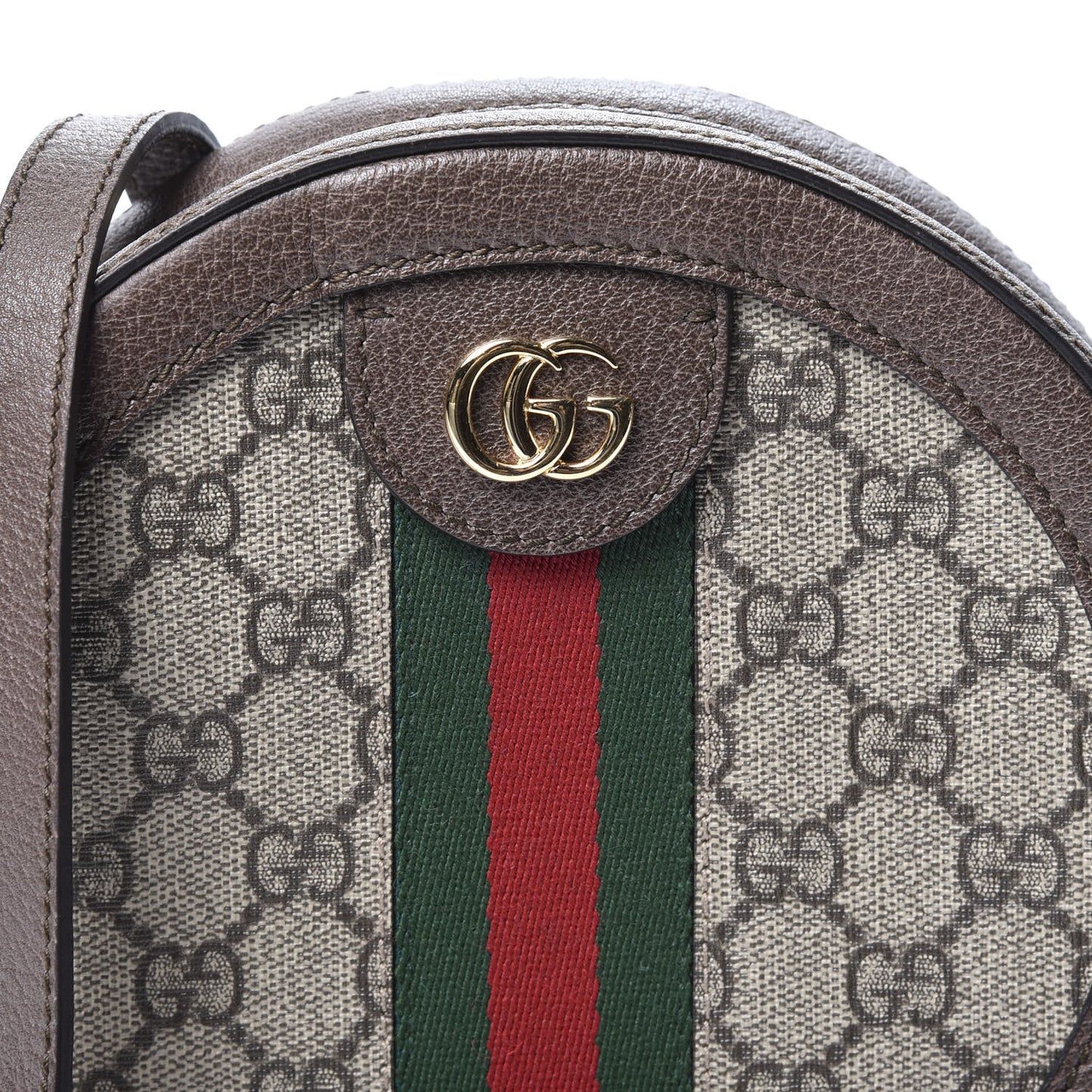 GG Supreme Monogram Web Mini Ophidia Round Shoulder Bag Brown