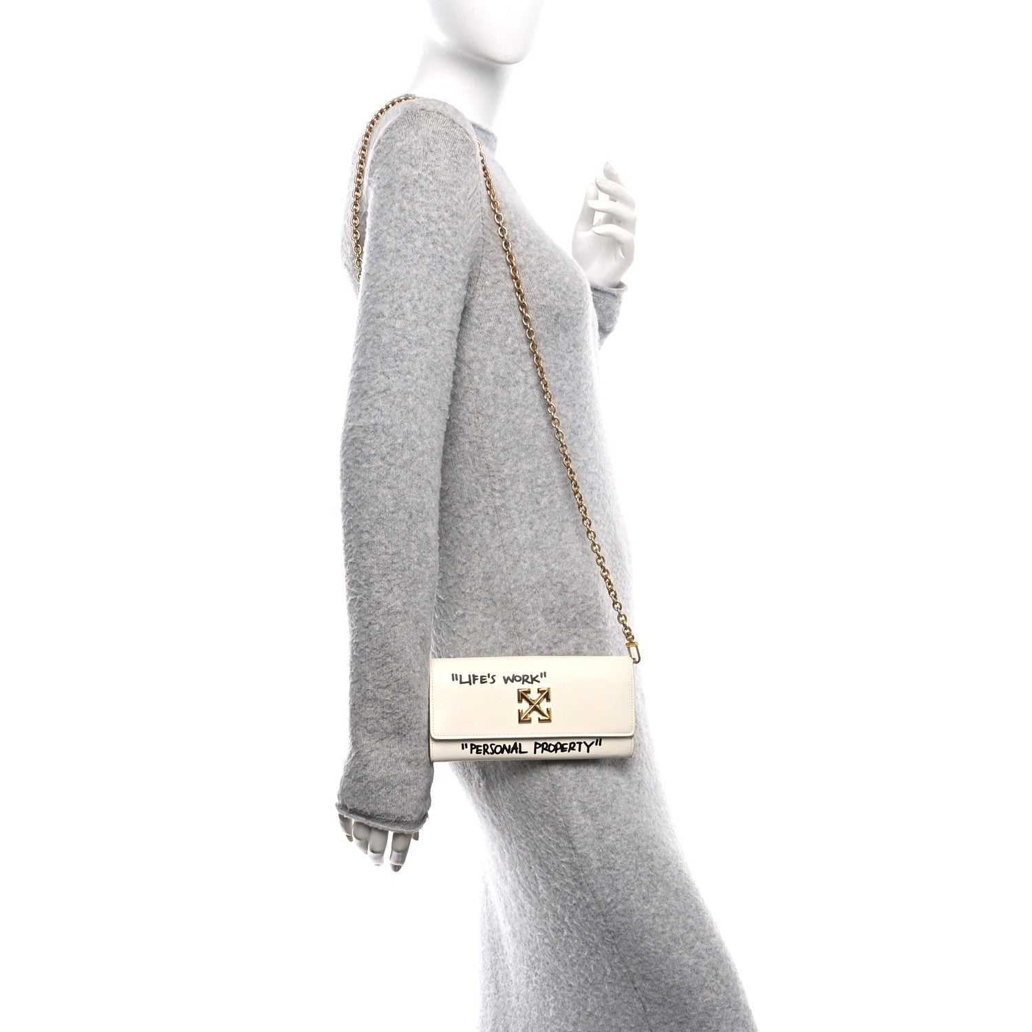 Off-White Calfskin Jitney Logo Flap Wallet On Chain White 2 of 15