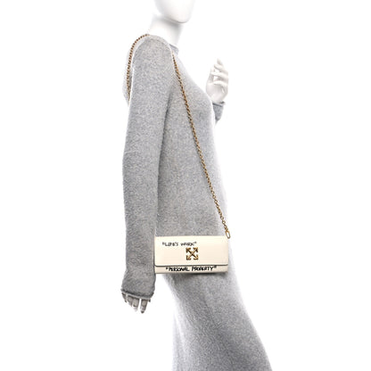 Off-White Calfskin Jitney Logo Flap Wallet On Chain White 2 of 15