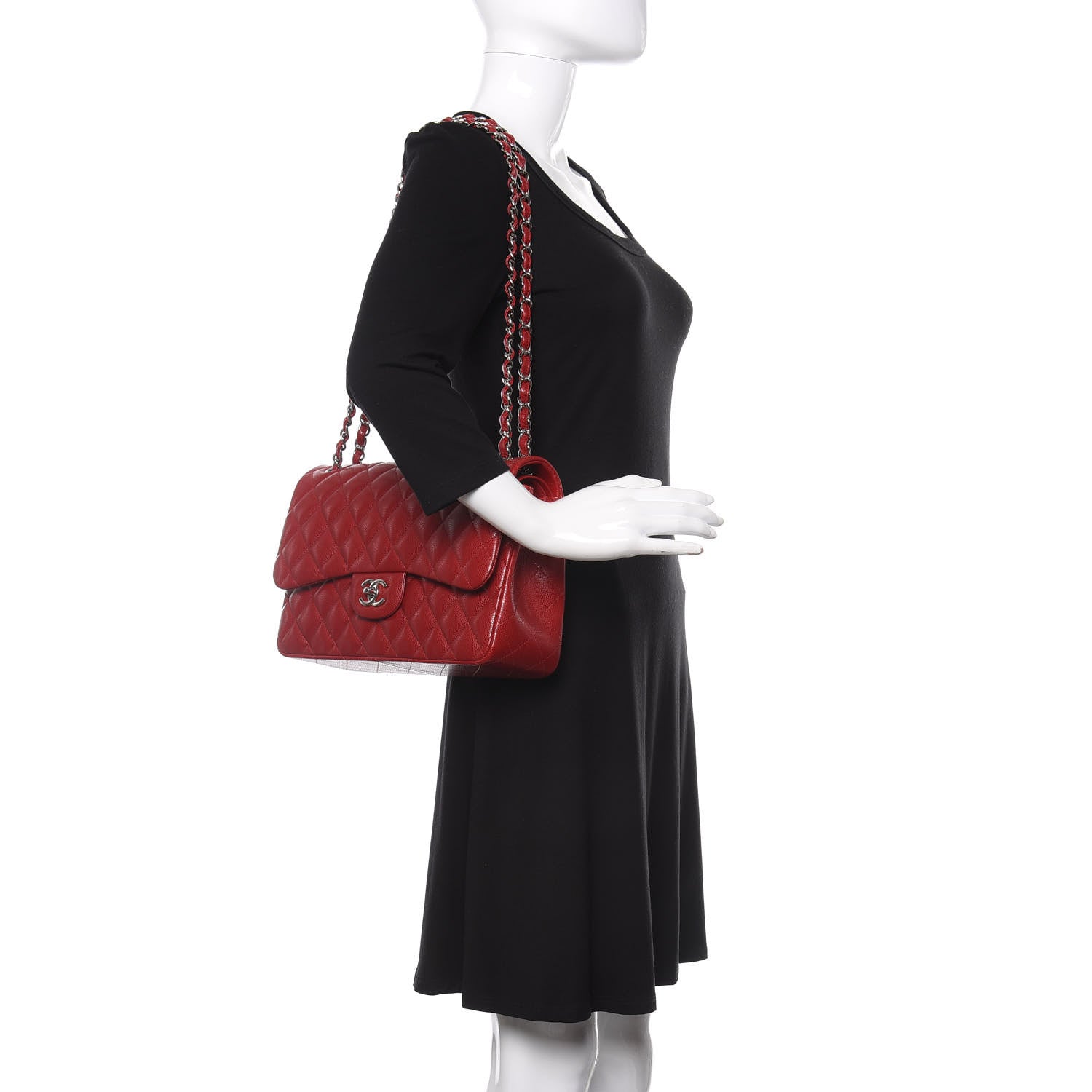 Chanel Caviar Quilted Jumbo Double Flap Red 2 of 13