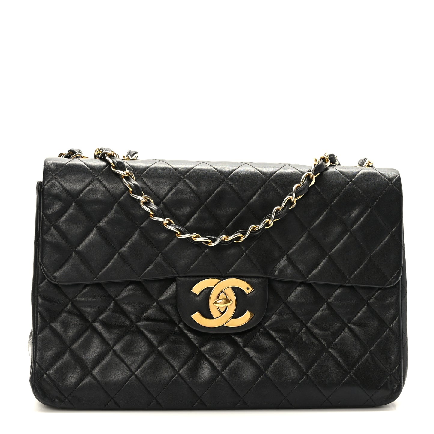 Lambskin Quilted XL Jumbo Single Flap Black