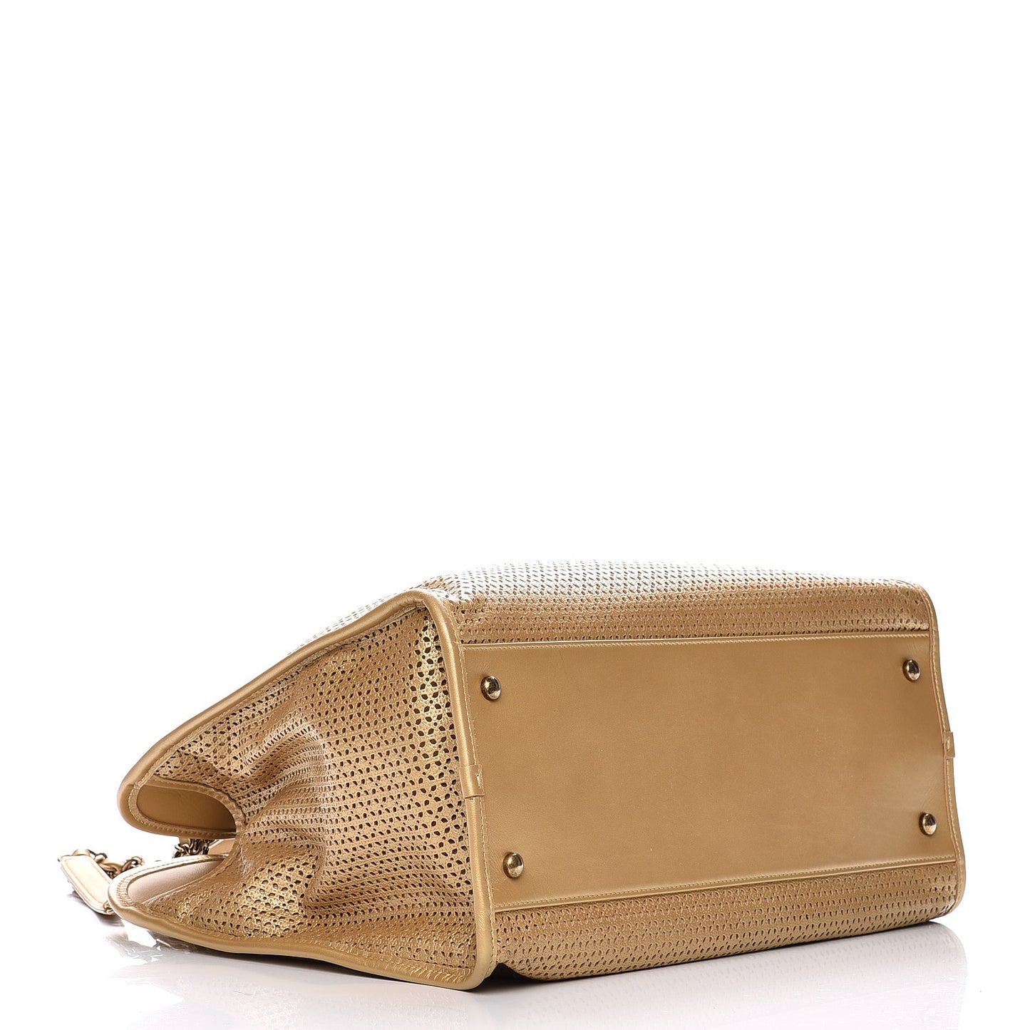 Metallic Calfskin Perforated Up In The Air Tote Gold