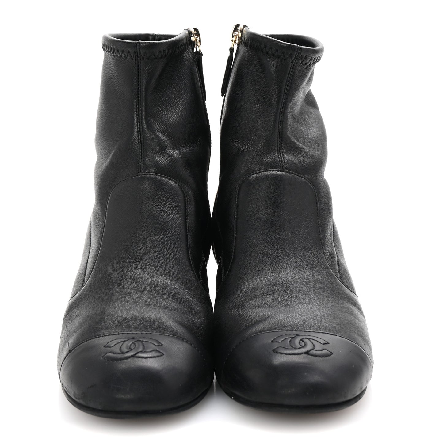 Stretch Lambskin Cap Toe CC Short Boots 38.5 Black