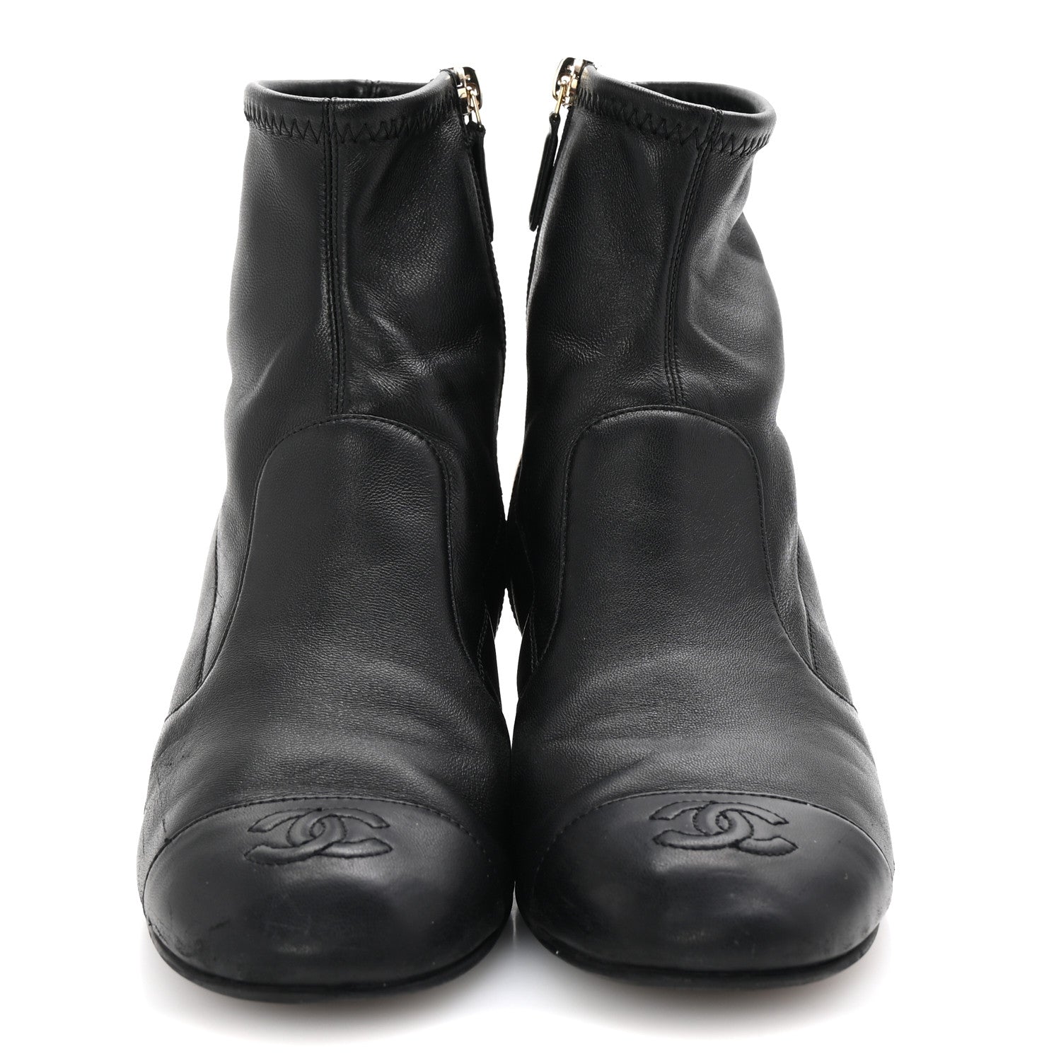 Chanel Stretch Lambskin Cap Toe CC Short Boots 38.5 Black 3 of 8
