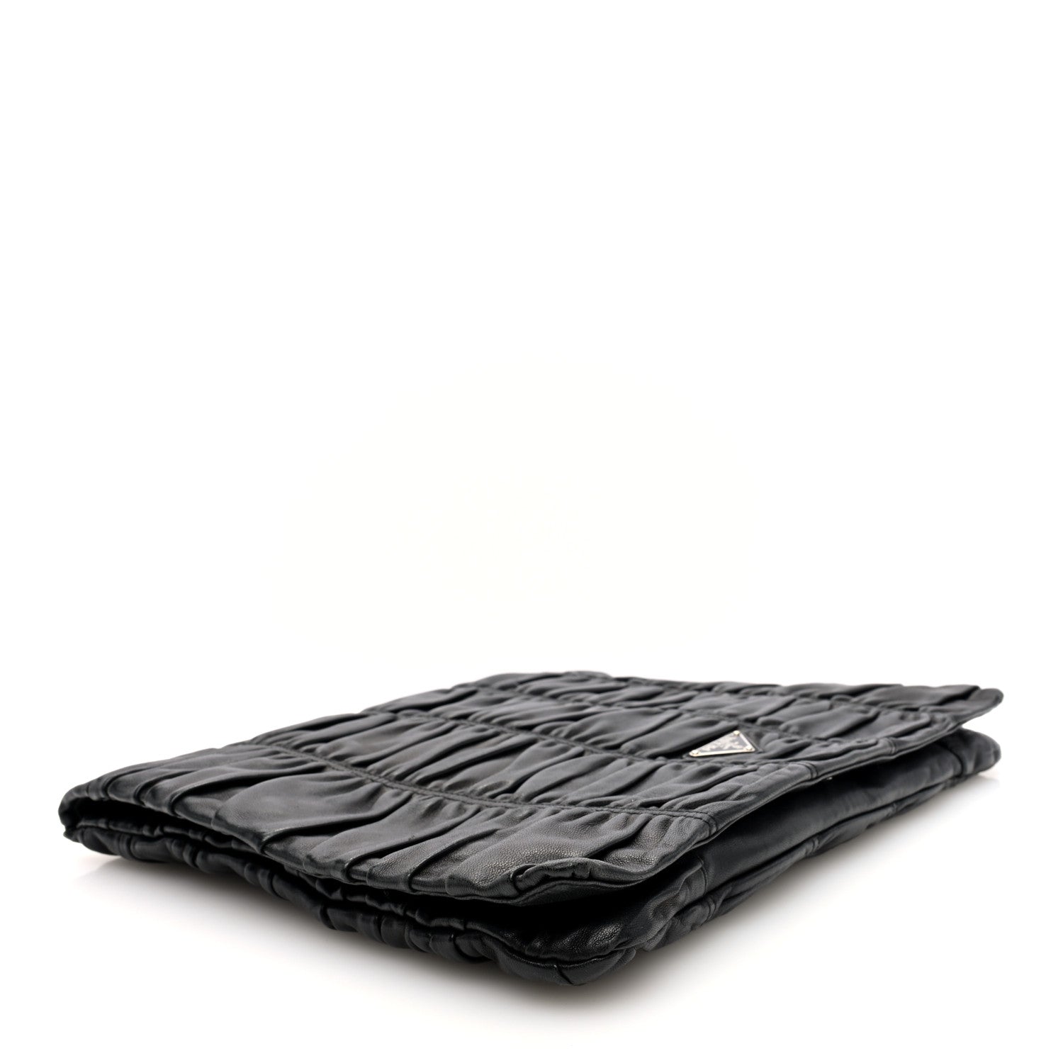 Prada Nappa Dressy Gaufre Ruched Flap Clutch Black 4 of 6