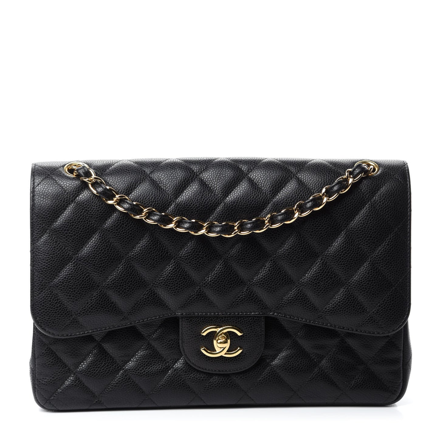 Caviar Quilted Jumbo Double Flap Black