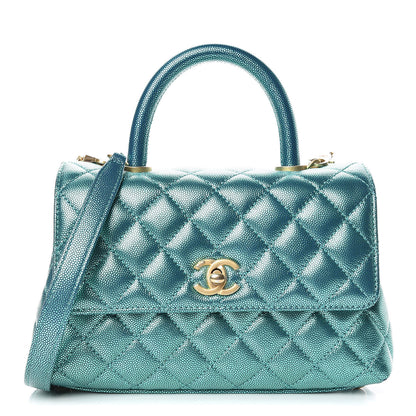 Chanel Metallic Caviar Quilted Mini Coco Handle Flap Blue 1 of 11