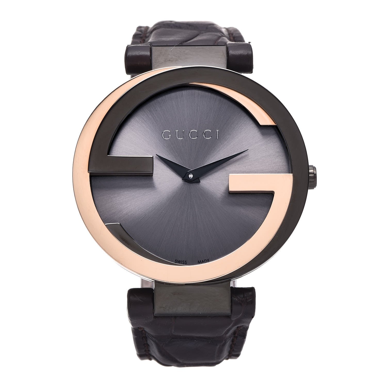 Gucci Stainless Steel Alligator 37mm Interlocking G Quartz Watch Brown 1 of 11