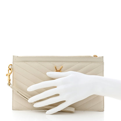 Saint Laurent Grain De Poudre Chevron Monogram Large Bill Pouch Blanc Vintage 2 of 9