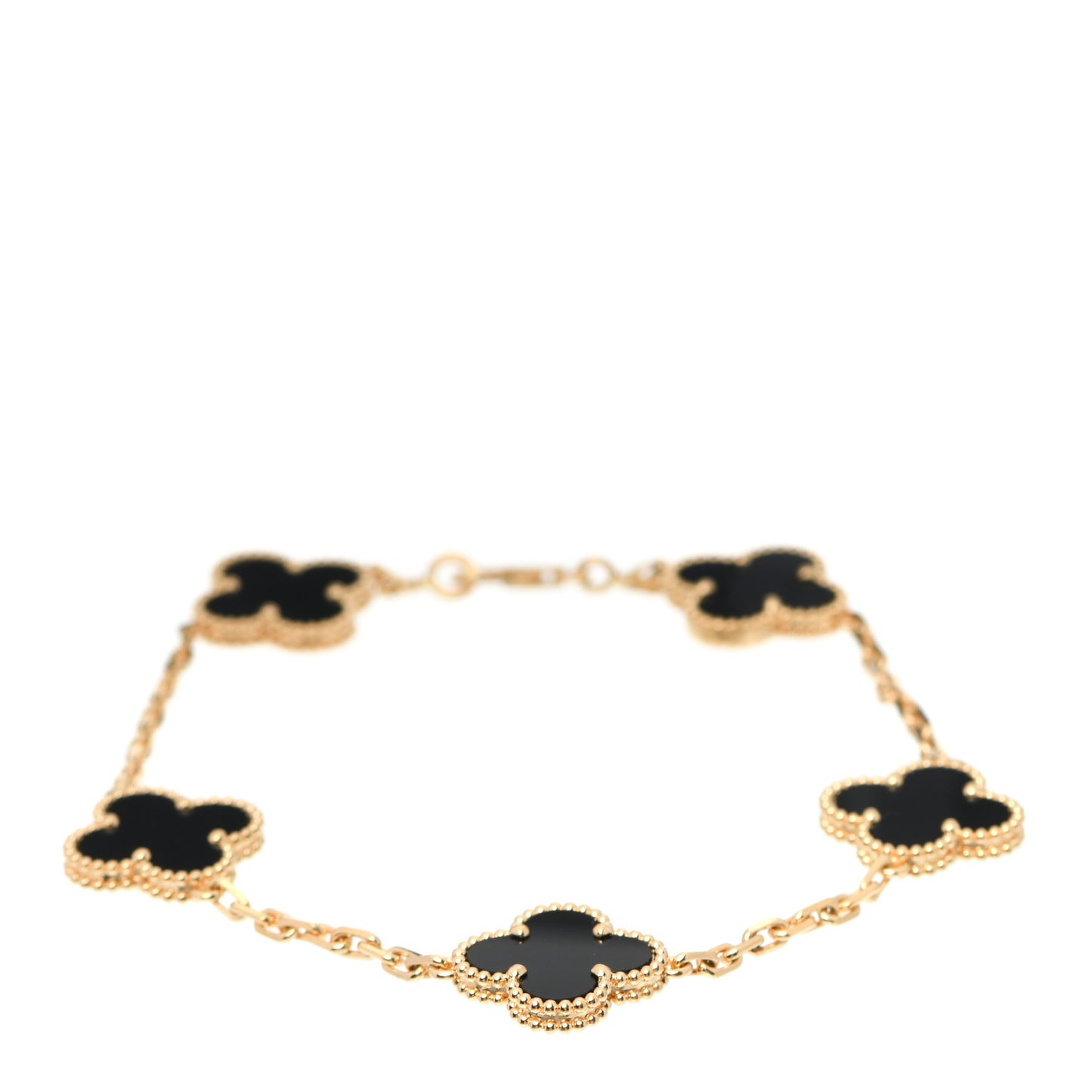 18K Yellow Gold Black Onyx 5 Motifs Vintage Alhambra Bracelet