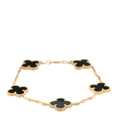 Van Cleef & Arpels 18K Yellow Gold Black Onyx 5 Motifs Vintage Alhambra Bracelet 1 of 7