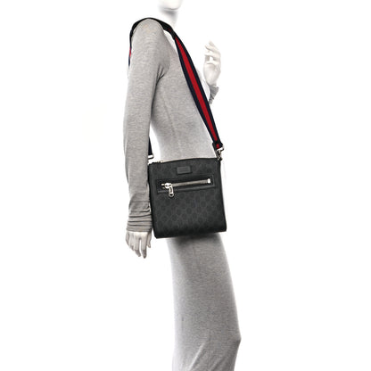 Gucci GG Supreme Monogram Web Small Flat Messenger Bag Black Grey 2 of 10