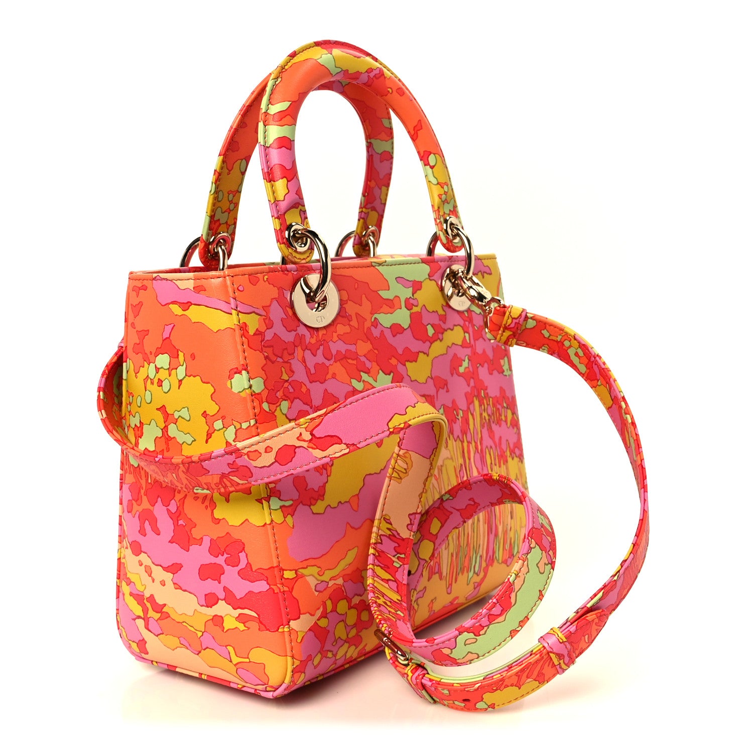 Christian Dior Calfskin Printed Woods All Over Medium Lady Dior Pink Multicolor 3 of 10