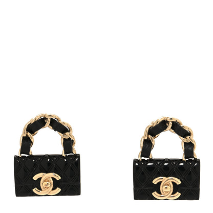 Chanel Metal Resin Lambskin Quilted CC Turnlock Chain Flap Bag Earrings Black Gold 1 of 5