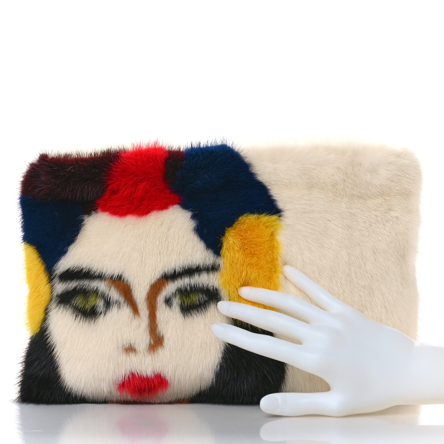 Prada Mink Fur Face Clutch White Multicolor 2 of 8
