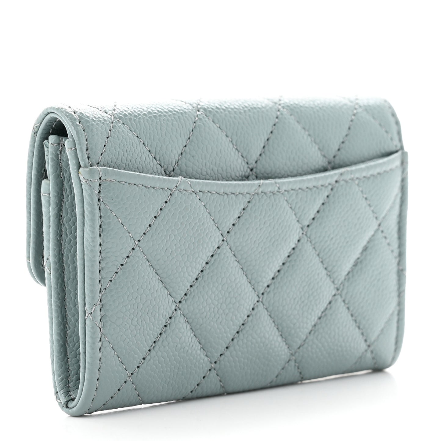 Caviar Quilted Flap Card Holder Wallet Grey