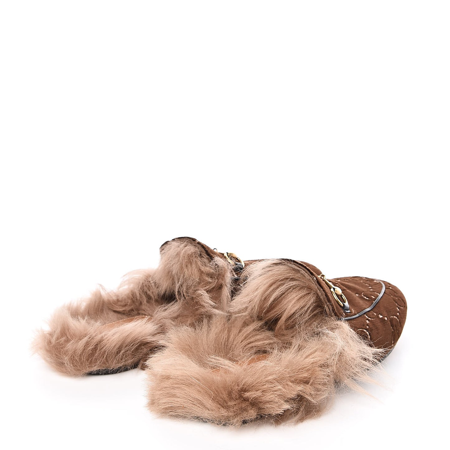 Velvet GG Monogram Fur Womens Princetown Slippers 38.5 Brown Black Natural