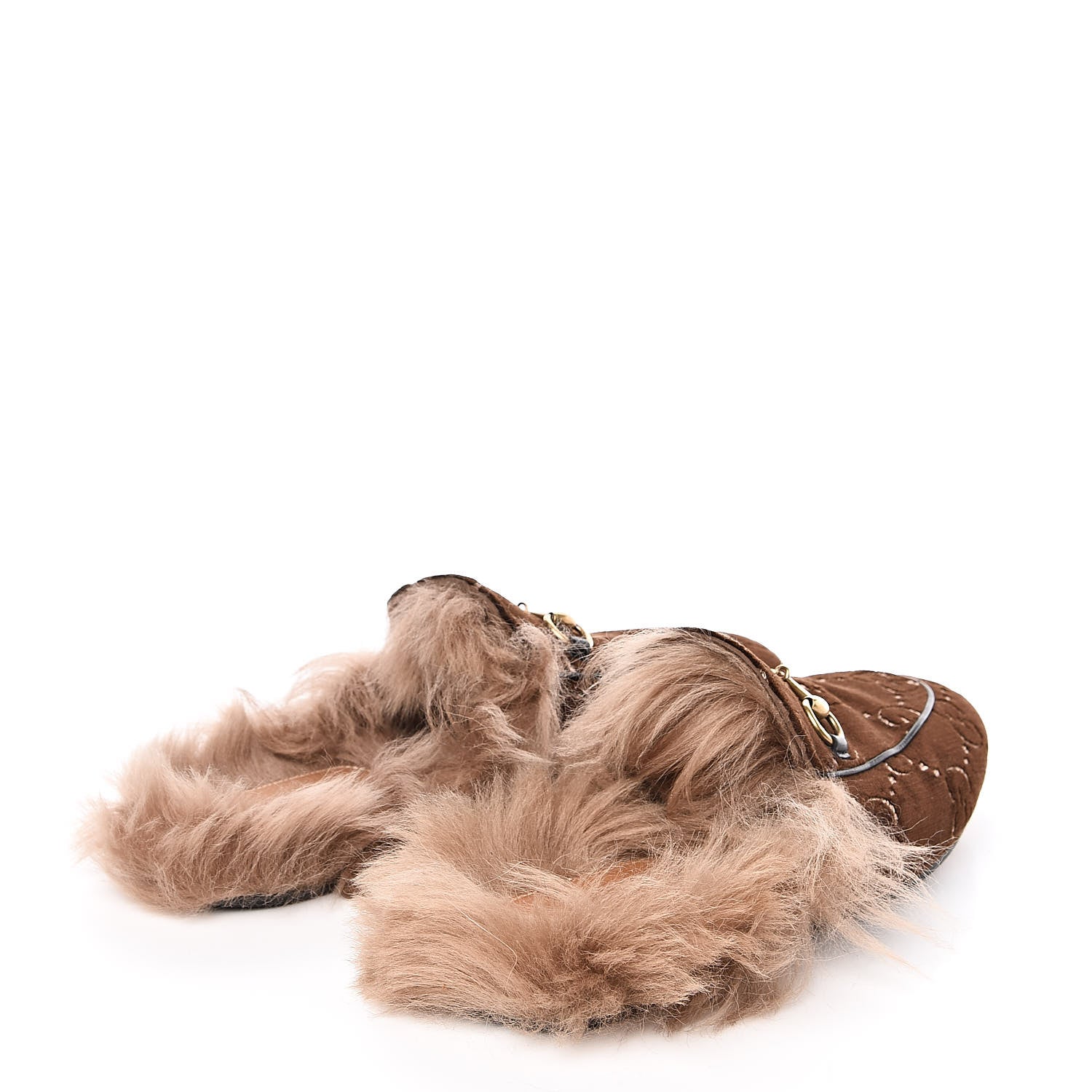 Gucci Velvet GG Monogram Fur Womens Princetown Slippers 38.5 Brown Black Natural 4 of 9