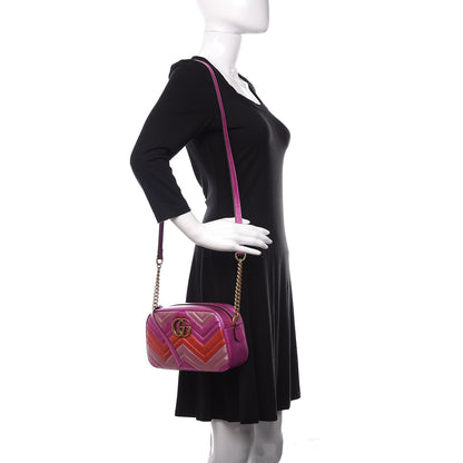 Gucci Laminated Nappa Matelasse Small GG Marmont Chain Shoulder Bag Fuxia Rosso Rosa 2 of 10