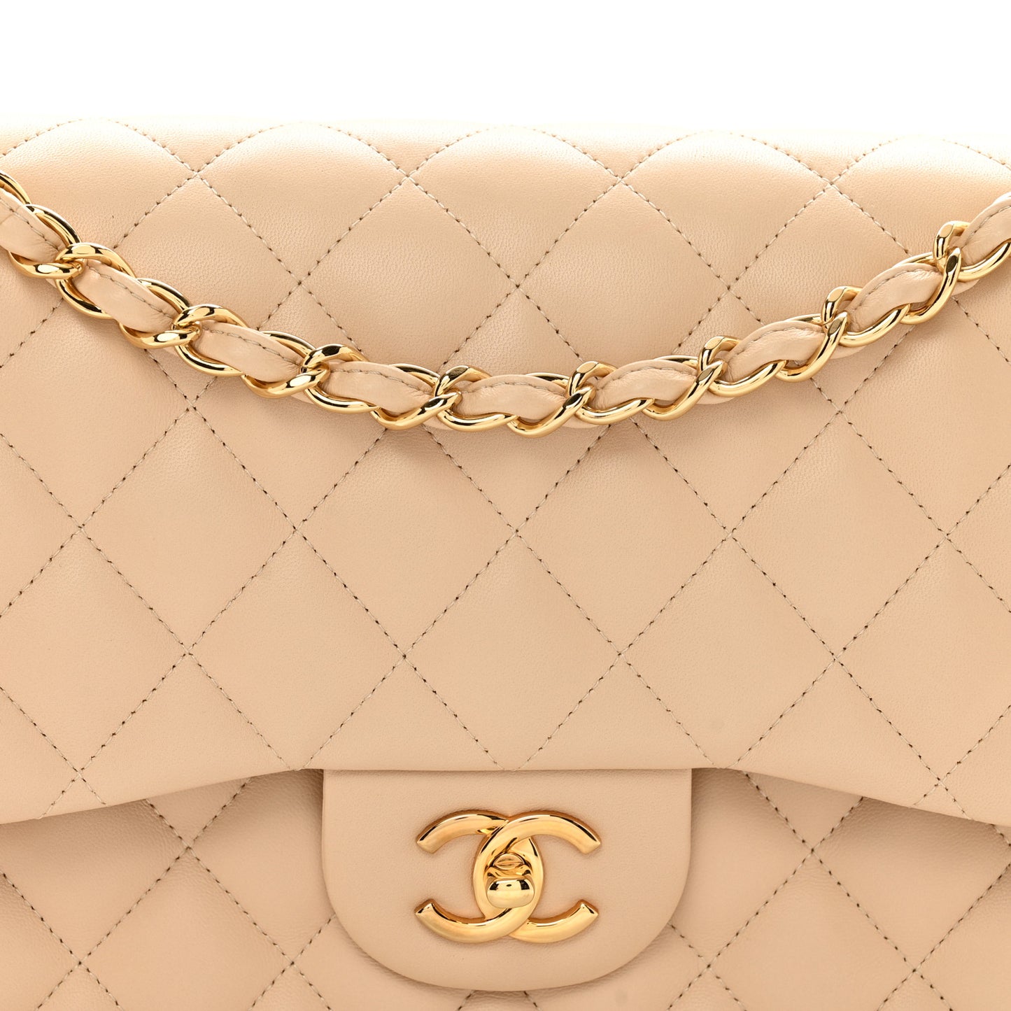 Lambskin Quilted Jumbo Double Flap Beige Clair