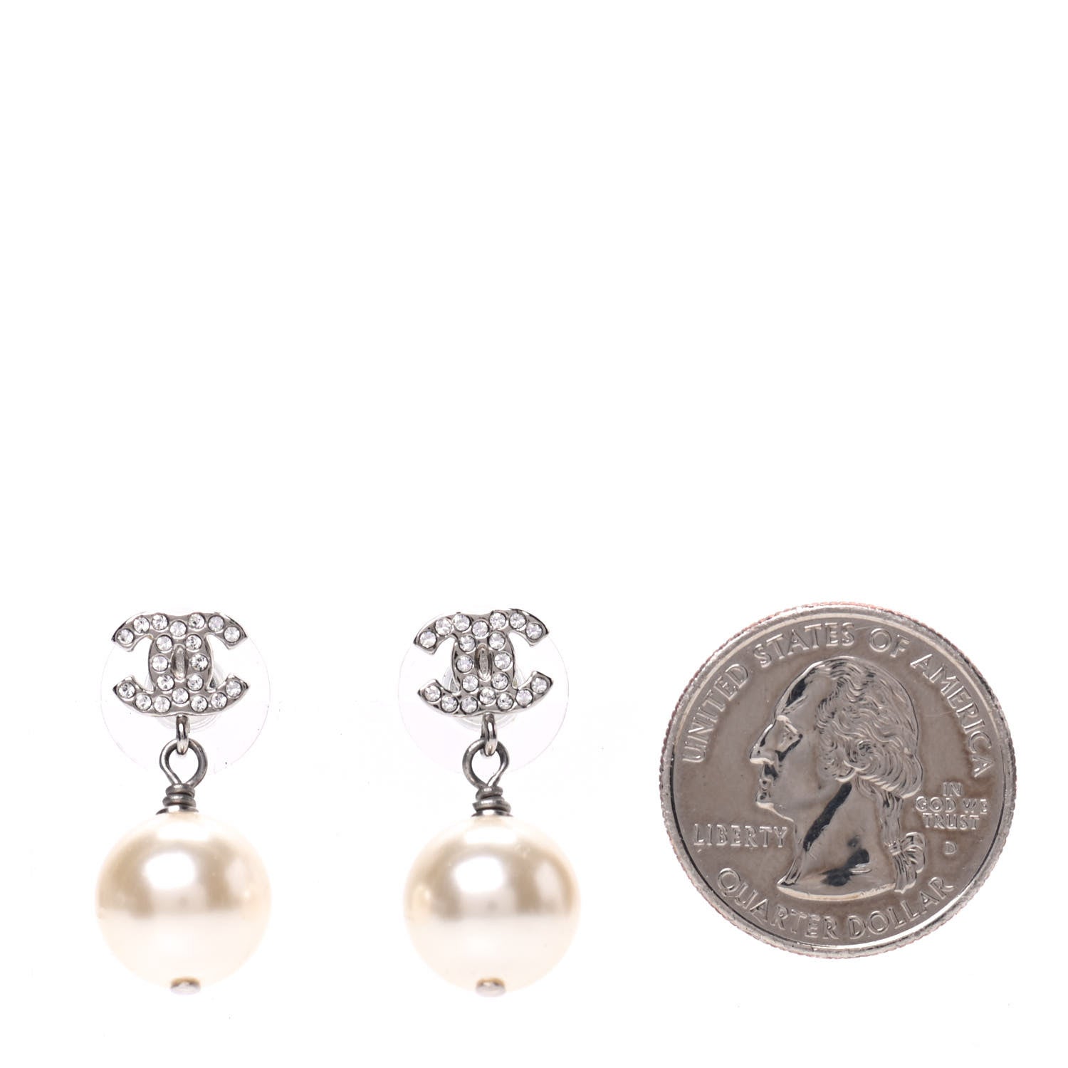 Chanel Crystal Pearl CC Drop Earrings Silver 2 of 5