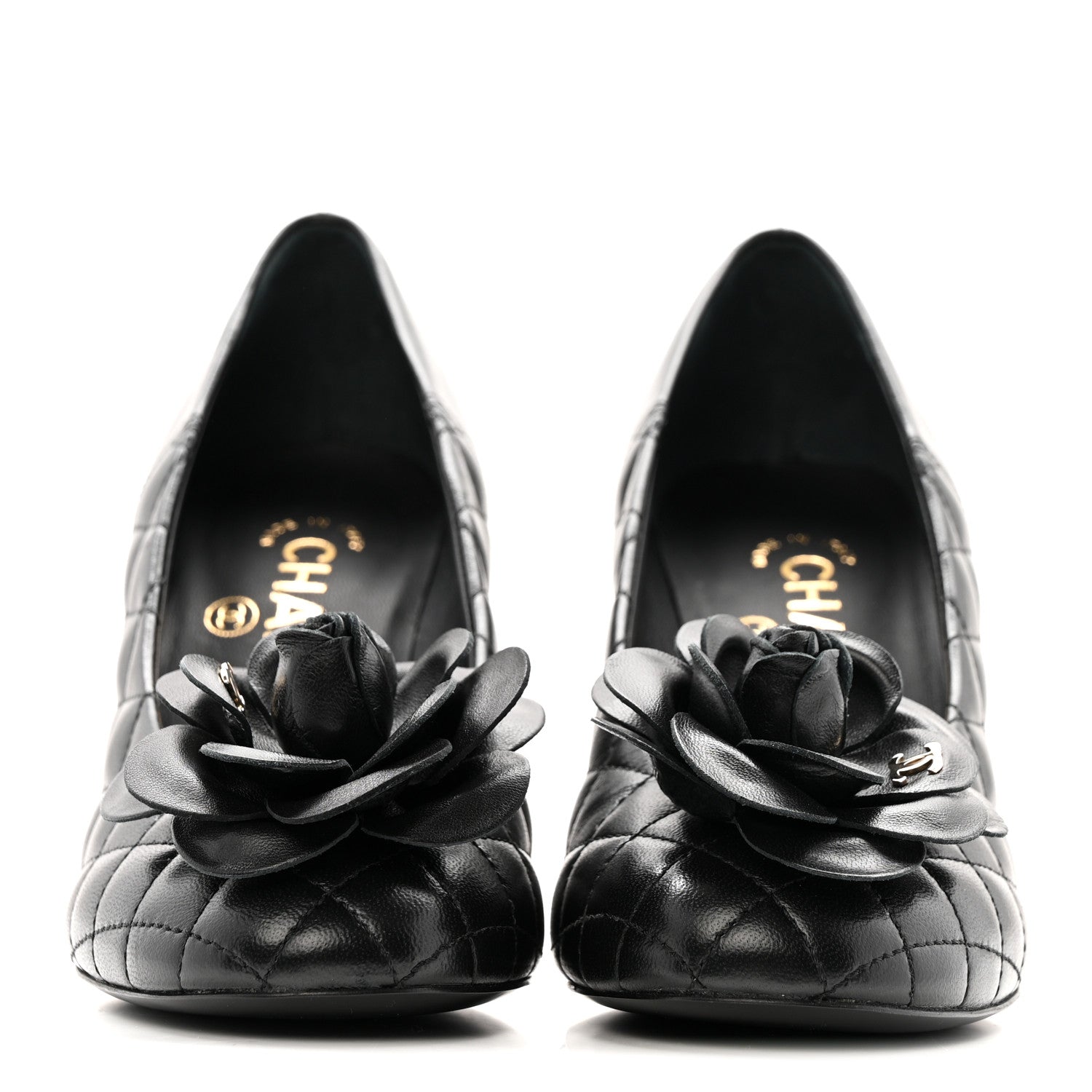 Chanel Lambskin Quilted Camellia Pumps 35 Black 4 of 18