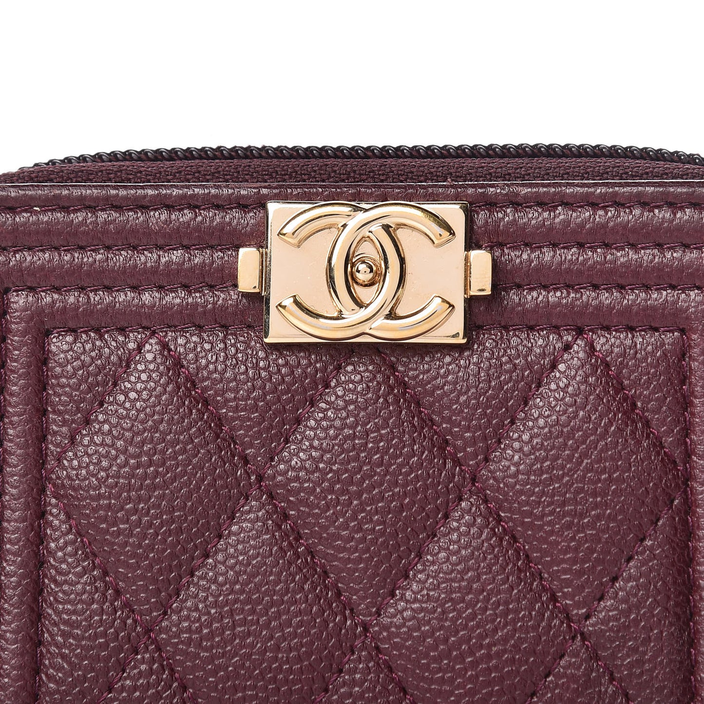Caviar Quilted Boy Zip Around Coin Purse Wallet Dark Purple